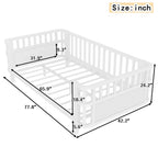 Children's double wooden platform bed with railings, a low iron double bed with railings, suitable for girls and boys, (Twin,White) - Eloy Royal