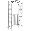 Outsunny 84' Garden Arch Arbor with Gate, Metal Arch Trellis, Garden Archway for Climbing Vines, Wedding Ceremony Decoration, Flourishes & Arrow Tips, Black