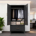 60' Tall Metal Wardrobe Cabinet with 1 Drawer and Hanging Rod, 2 Doors Wardrobe Closet with Shelf for Bedroom, Office, Laundry Room,Entryway ,Foyer,Guesthouse (Black)