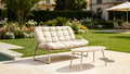Modern Outdoor Loveseat & Coffee Table Set, All-Weather Metal Frame Patio Conversation Set with Thick Cushions, 2-Piece Bistro Furniture for Backyard, Balcony, Garden, Off-White