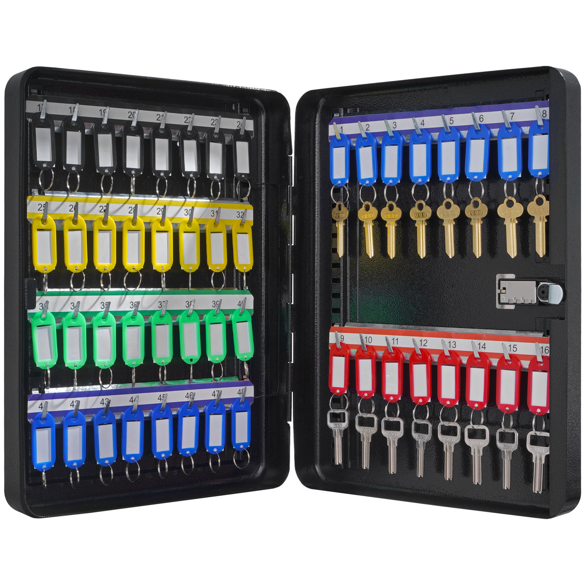 48-Key Cabinet, Key Safe with Combination & Key Lock, Digital Security Storage Box Steel Key Organizer with Adjustable Racks, 48 pcs Colorful Key Tags and A Record Card for School, Office, Hotel