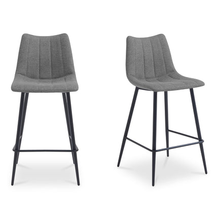 Bar Stool, Vertical Stitch Seat Performance Fabric, Black Steel Legs, Dark Grey