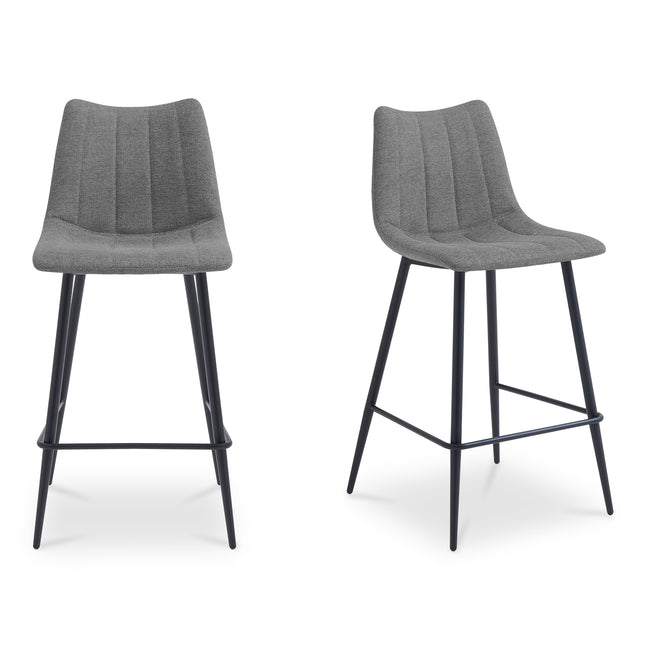 Bar Stool, Vertical Stitch Seat Performance Fabric, Black Steel Legs, Dark Grey
