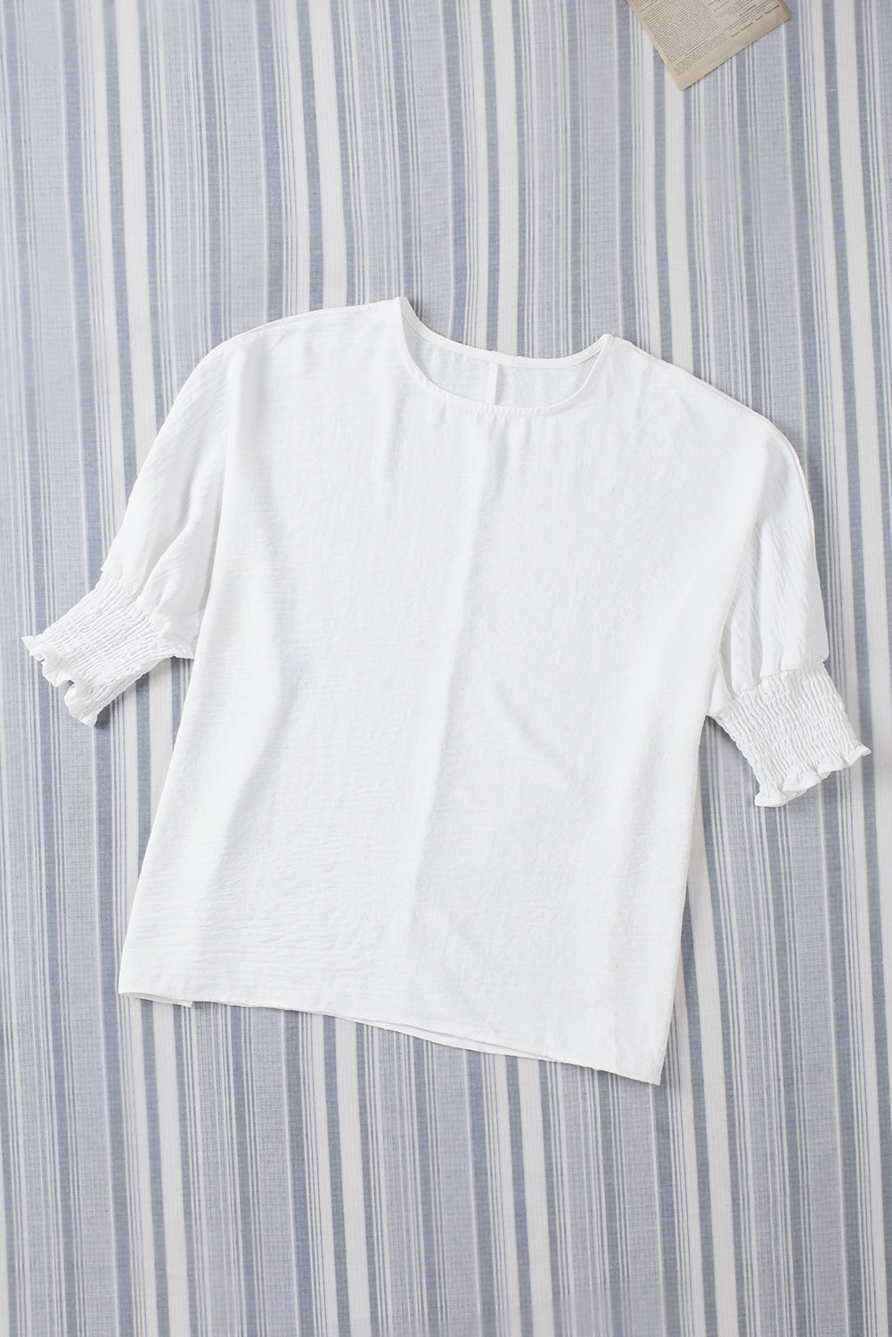 White Plain & Casual Shirred Cuffs Half Sleeve Top - Eloy Royal