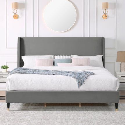 Arles 3-Piece Upholstered Bedroom Set, Wingback Platform Bed with Two Nightstands