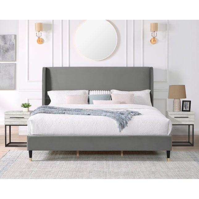Arles 3-Piece Upholstered Bedroom Set, Wingback Platform Bed with Two Nightstands