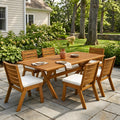 7 Pieces Acacia Wood Outdoor Dining Set s,Modern 6 Chairs  1 Large Table,Dining Furniture Set for Lawn, Backyard, Garden Deck,Poolside,Teak