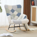 Patchwork Teddy Fleece Upholstered Rocking Chair, High Back Nursery Glider Rocker with Side Storage Pocket, Rubberwood Rockers Accent Armchair for Nursery Living Room Bedroom Office.