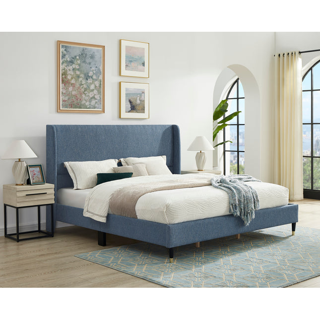 Rozitta Blue Fabric Wingback Platform Bed, King