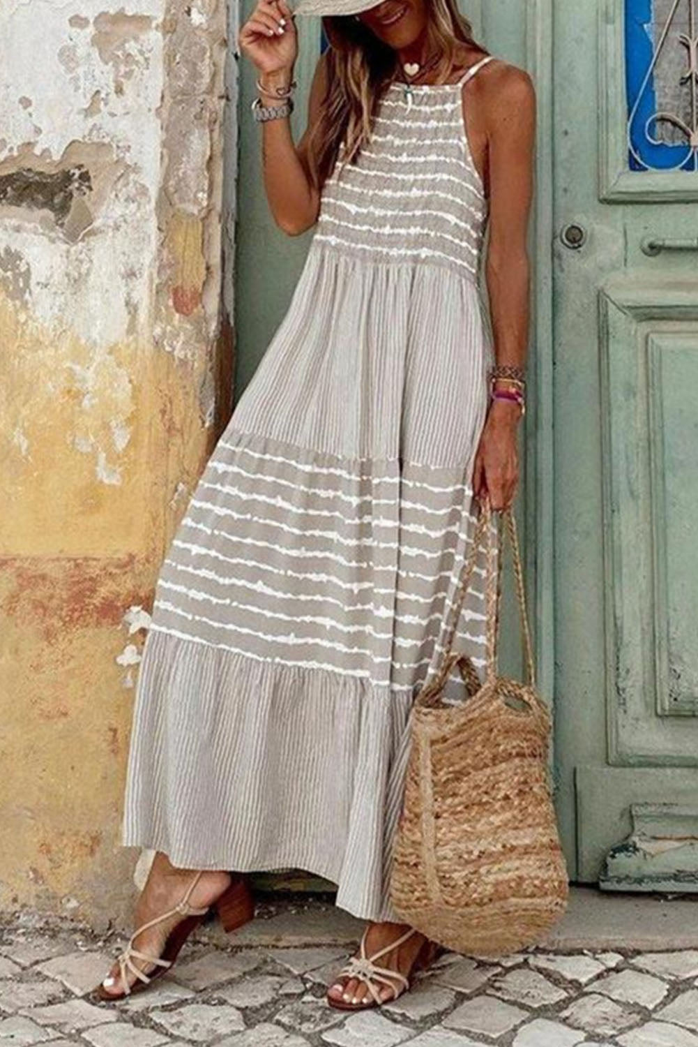 Grey Tie Dye Spaghetti Strap Summer Maxi Dress - Eloy Royal