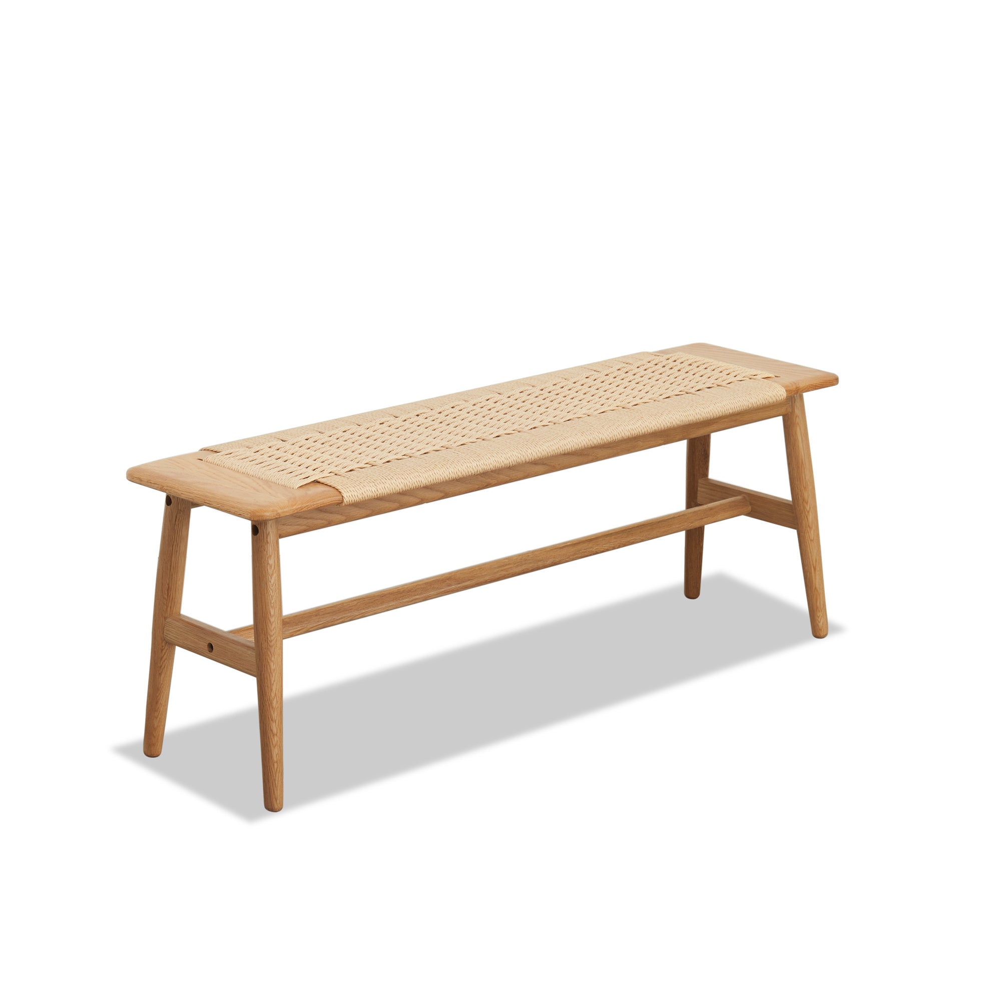 Woven Design Natural Oak Wood Dining Bench with Handwoven Cane Seat for Versatile Home Use