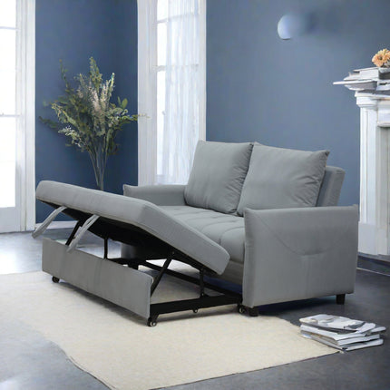 Modern 3 in 1 Sleeper Sofa Couch Bed Pull Out Sofa Bed Convertible Loveseat Light Blue Sleeper Futon with 2 Pillows & Side Storage Pockets, Velvet Sofa Adjustable Backrest, for Living Room