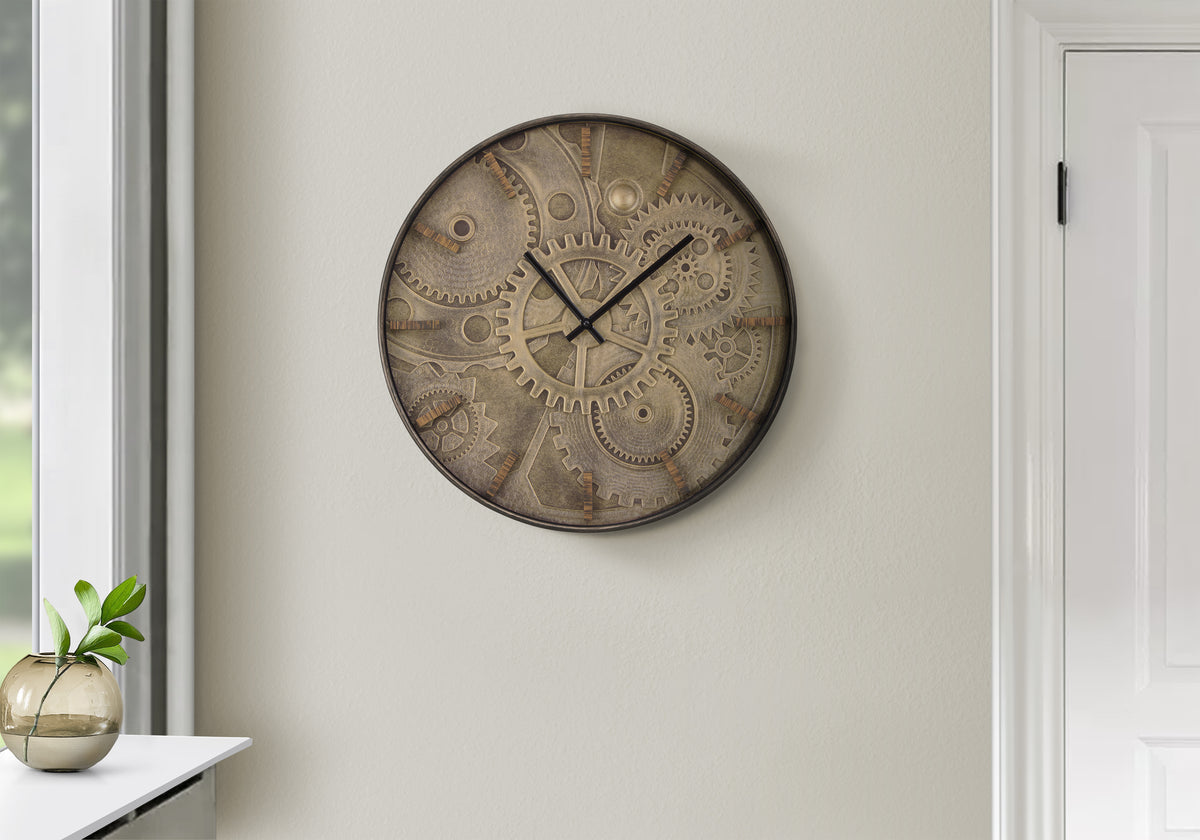 Clocks, 20' Round, Wall Clock, Brown, Transitional