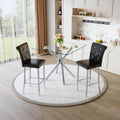 Modern Glass Bar Table and Fixed-Height Bar Stools Set of 2, Contemporary Counter Height Pub Table with Chrome Legs, Black PU Leather Bar Chairs for Kitchen Island, Home Bar, Small Space (3 Packages)