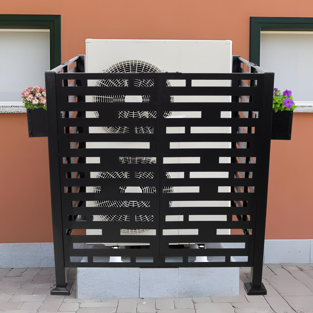 3.5*3.5FT Air Conditioner Fence for Outdoor Units Metal Privacy Fence,Metal Privacy Screen with Planter Boxes,Outdoor Freestanding Trash Can Fence