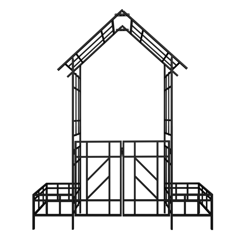 Metal Garden Arch with Gate with planter W80.71*H97.24 Climbing Plants Support Rose Arch Outdoor Black