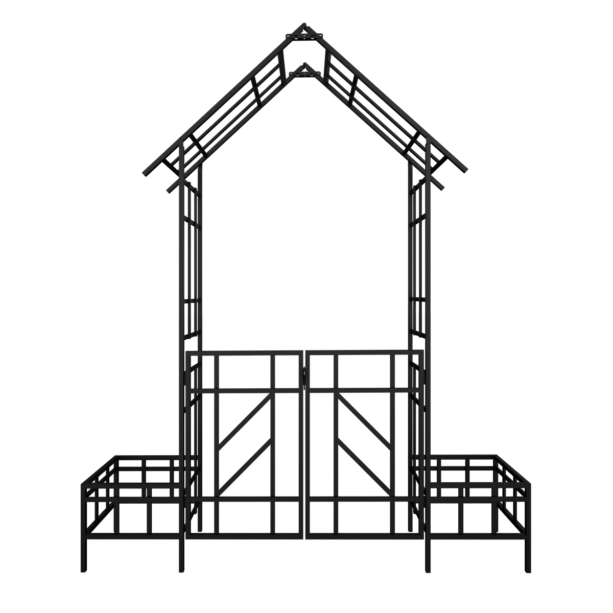 Metal Garden Arch with Gate with planter W80.71*H97.24 Climbing Plants Support Rose Arch Outdoor Black