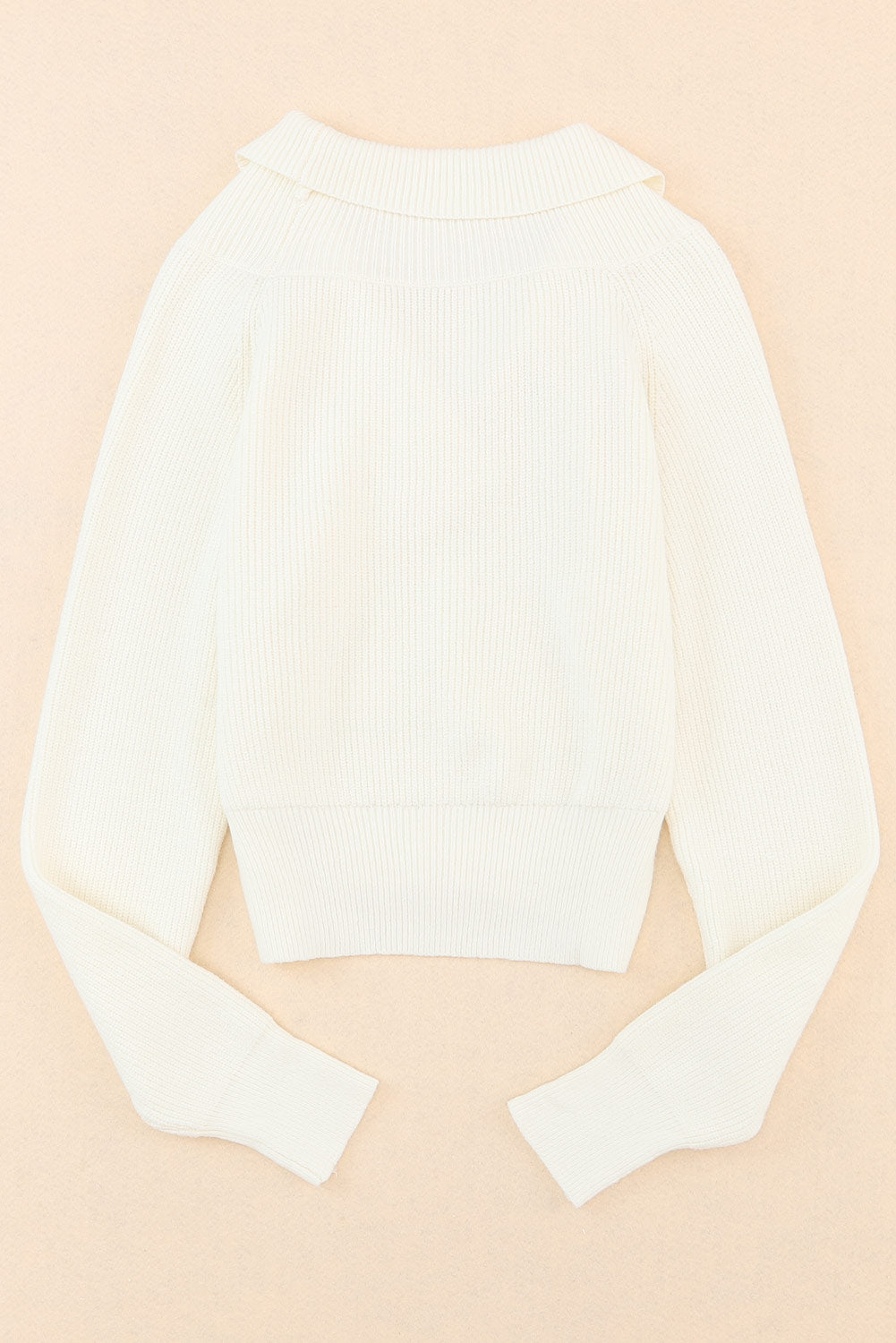 Wholesale Beige Ribbed Long Sleeve Surplice Crop Sweater - Eloy Royal