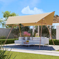 Hexagonal Shade Sail Canopy, Large 206'x118' UV Block Sun Shade with UPF 50+, Waterproof High-Density Polyester Fabric, Brown Rust-Resistant Poles & Built-in Hooks for Patio Backyard – Light Khaki