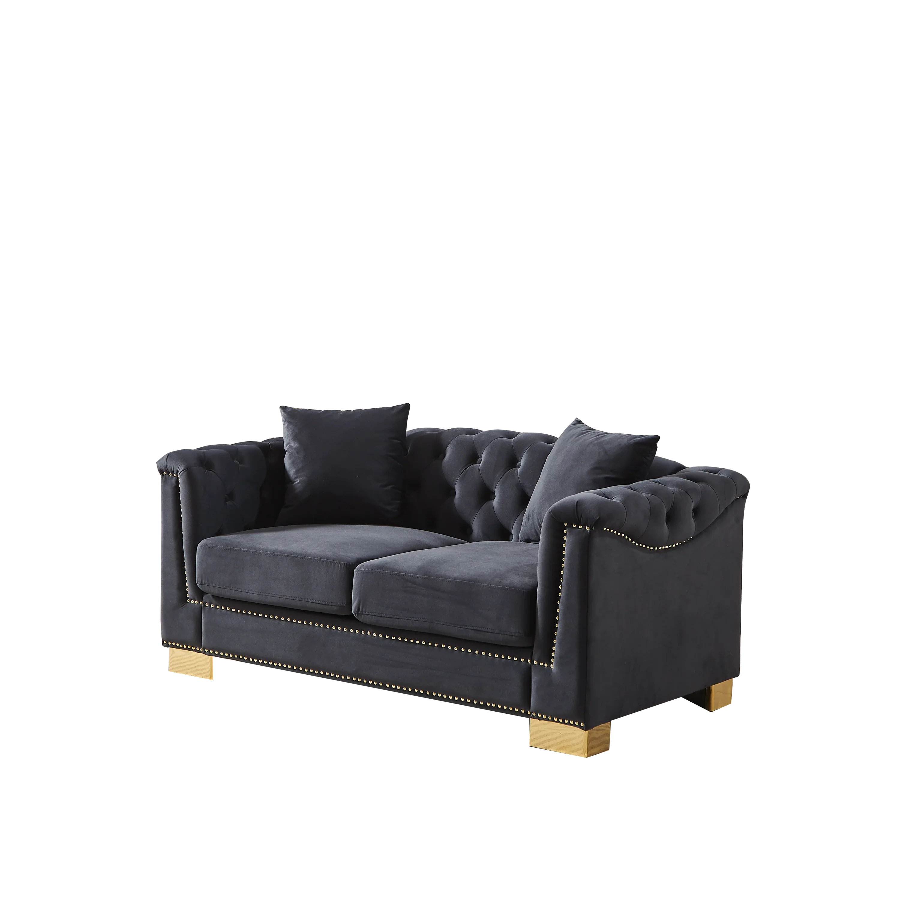 {Video] Classic Modern Style Sofa, 62-inch Chesterfield Classic Rolled Arm Tucked-in Nailhead Decor Cloud Two-Seater Velvet Sofa, Luxury Double Sofa Suitable for Living Room, Bedroom, Apartment, - Eloy Royal
