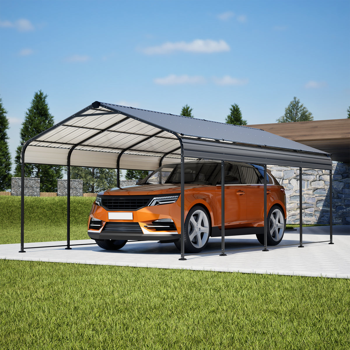 12X20 FT Metal Carport, Outdoor Car Shelter All Weather, Heavy Duty Outdoor Galvanized Car Shelter for Car Boat Truck and SUVs Black