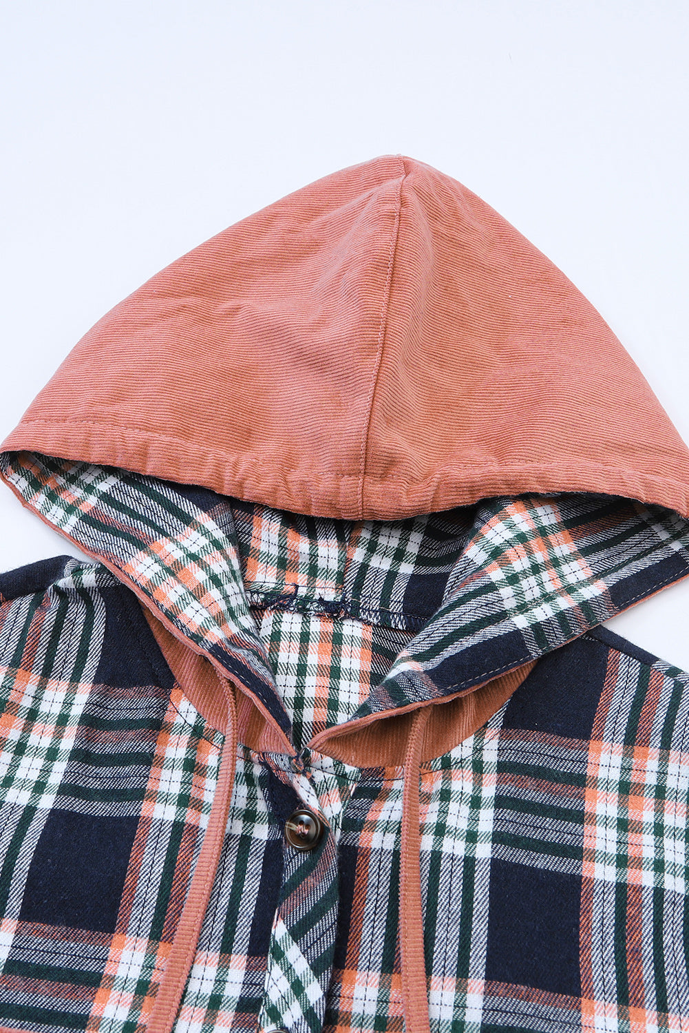 Wholesale Pink Plaid Contrast Hooded Drawstring Shacket - Eloy Royal