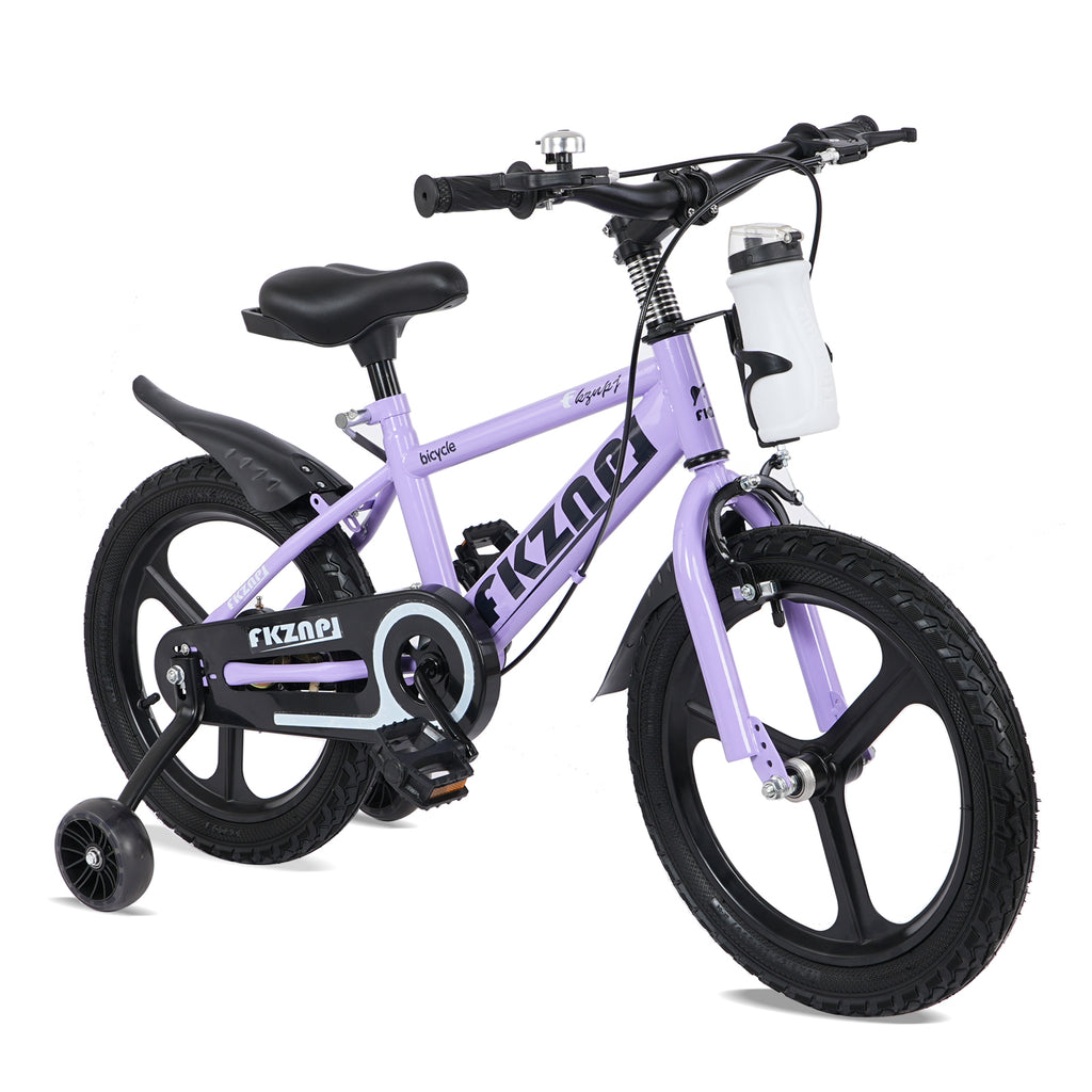 FKZNPJ Kids Bike 18 Inch – High Carbon Steel Frame, Magnesium Alloy Wheels, Training Wheels with Night Glow, Adjustable Seat, Water Bottle – Girls & Boys Bicycle Ages 3-9, Toddler Bike