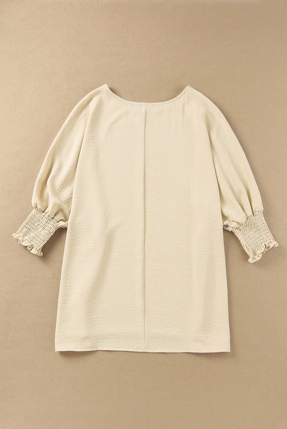 White Plain & Casual Shirred Cuffs Half Sleeve Top - Eloy Royal