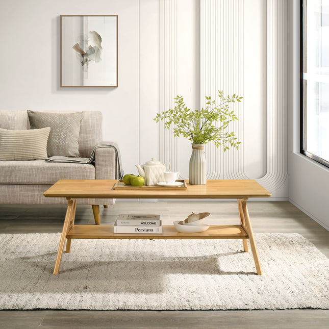 Arona Mid-Century Modern Wood Shelf Coffee Table