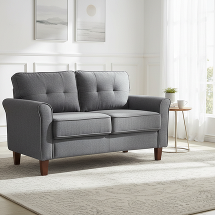 Dark Loveseat Sofa, 2-Seater Couch, Mid-Century Upholstered Sofa for Living Room