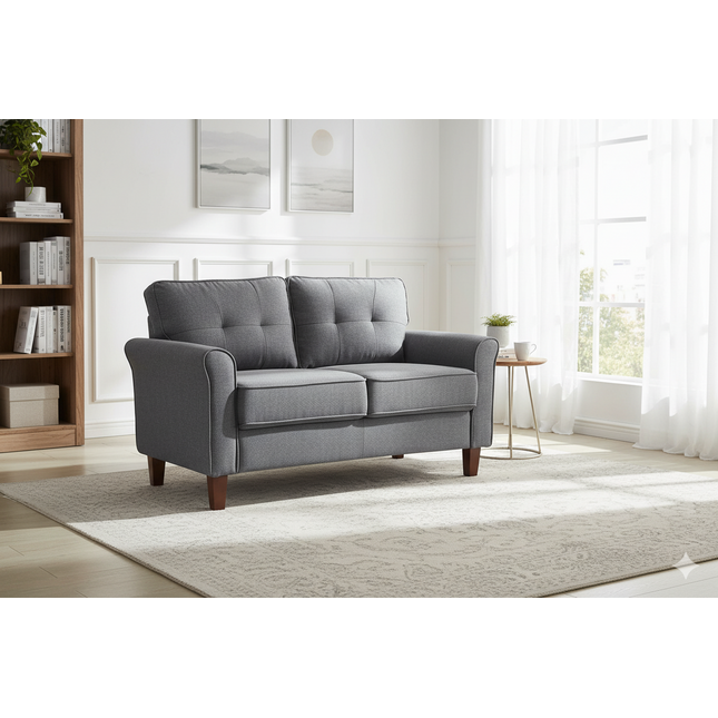 Dark Loveseat Sofa, 2-Seater Couch, Mid-Century Upholstered Sofa for Living Room