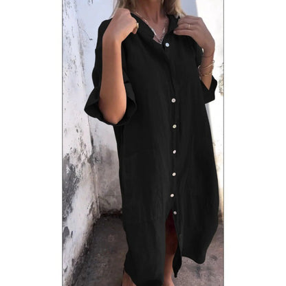 Loose Casual Half Sleeve Cotton Linen Shirt Dress Women