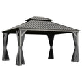 13x15FT Outdoor Gazebo, Hardtop Gazebo with Galvanized Steel Double Roof, Metal Gazebos with Drainage System Patio Pergola for Patio Deck Backyard,Curtain and Netting,Gray