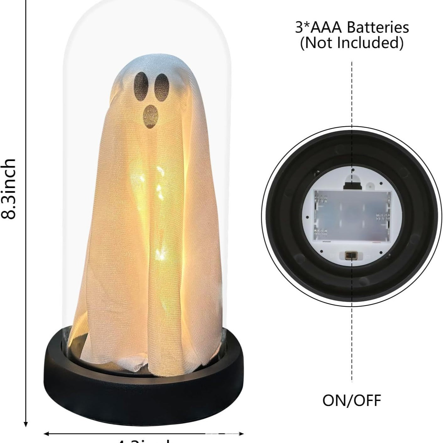 Light Up Ghost In Glass Cloche Light Up Ghost In Glass Clock