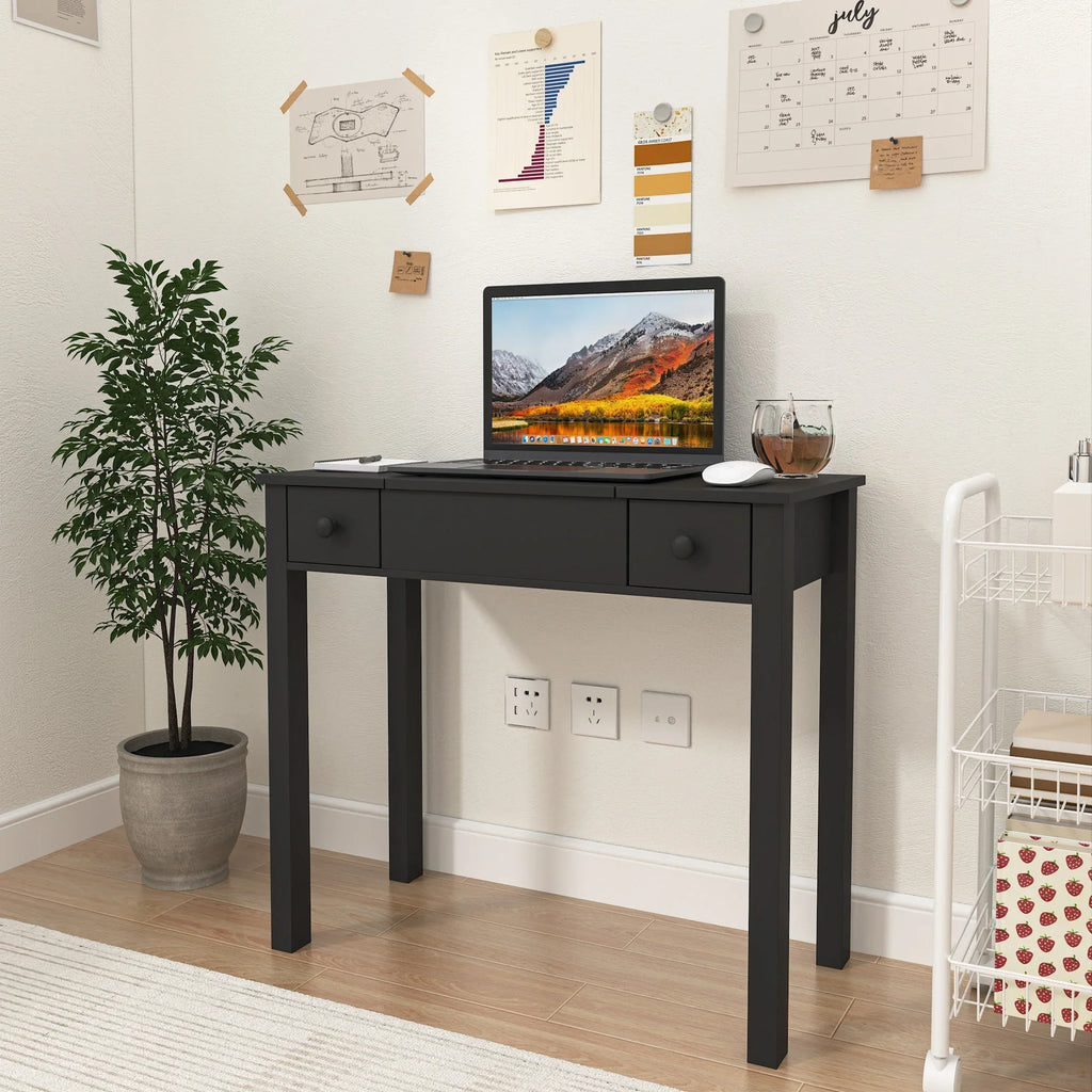 Makeup Vanity Desk with Mirror - 3-Level Adjustable LED Lighting, Flip-Top Storage 2 Drawers & 3 Removable Organizer Boxes, Multifunctional Compact Dressing Table for Bedroom, 15.75 Inch Width-Black - Eloy Royal