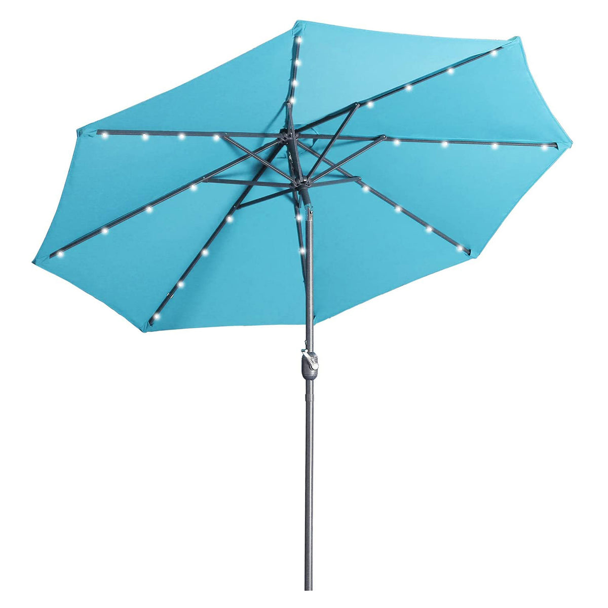 9ft Patio Umbrella Outdoor Market 32 LED Solar Umbrella with Tilt and Crank(Light Blue)