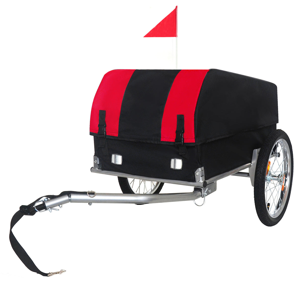 Heavy-Duty Bike Cargo Trailer with Removable Waterproof Cover – 88 lbs Capacity, 16' All-Terrain Wheels & Foldable Design for Camping, Groceries red black