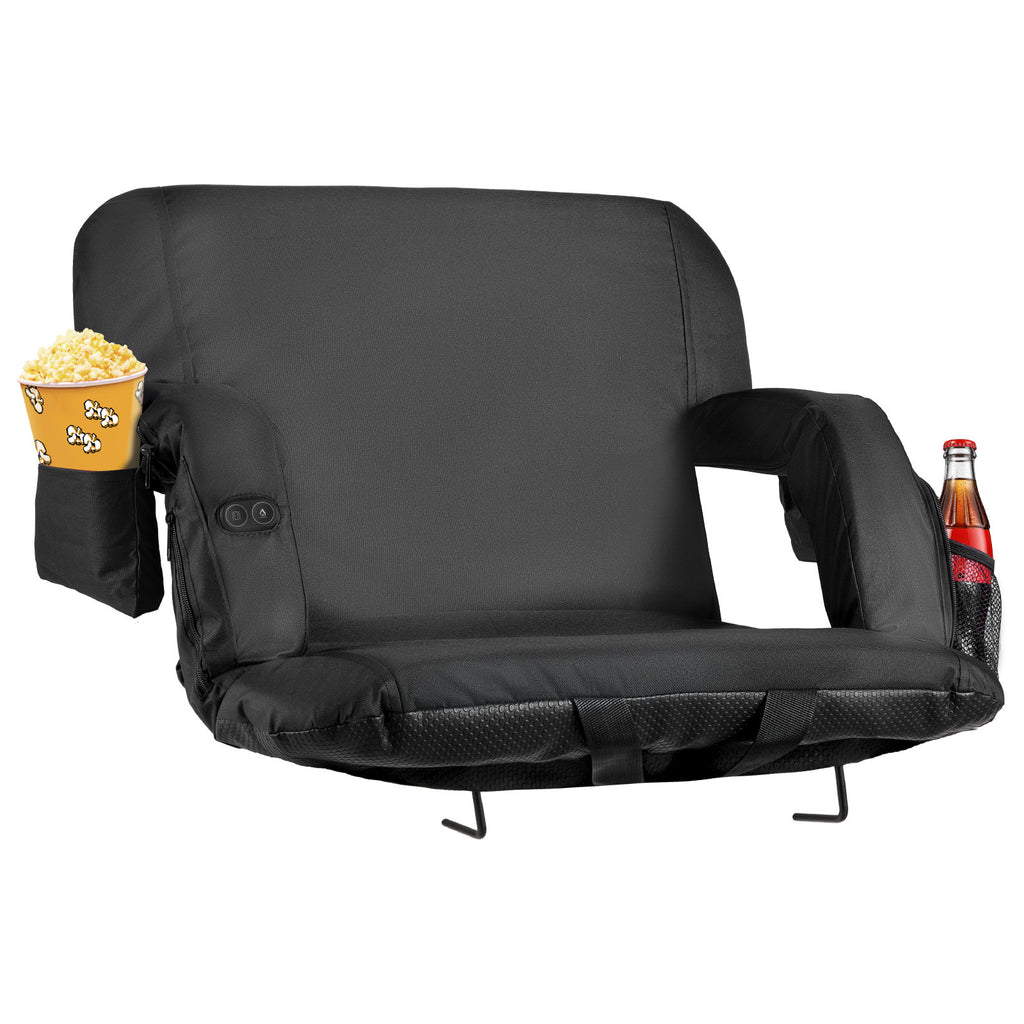 Stadium Seat, 25 inch Heated Stadium Chair, Bleacher Seat Heated with 4 Pockets for Bleachers, 3 Level Heating & 6 Modes Vibration Portable Heating Stadiums Chair for Camping, Sports Events