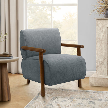 Accent Chair, 31'h, Upholstered, Living Room, Bedroom, Blue Fabric, Brown Walnut Solid Wood, Modern, Mid Century