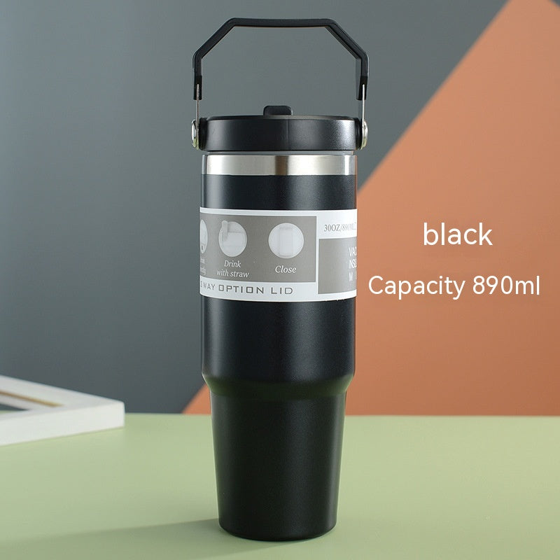 Portable Car Cup Stainless Steel Cup Travel Sports Water Bottle With Handle Cover Coffee Tumbler Cup - Eloy Royal