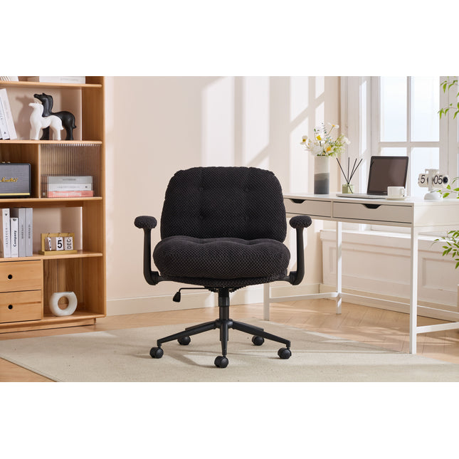 Cross Legged Office Chair with Flip-Up Arms, Adjustable Height Swivel Desk Chair, Wider & Thickened Cushion Ergonomic Rolling Chair for Home Office, Vanity, Study,Black.