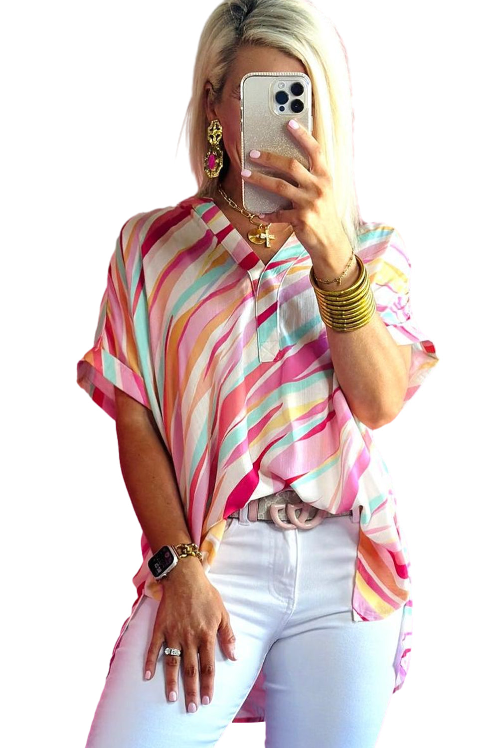 Multicolour Abstract Print High Low Blouse - Eloy Royal