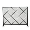 Minimalist Single Panel Iron Fireplace Screen with Diamond Design in Black