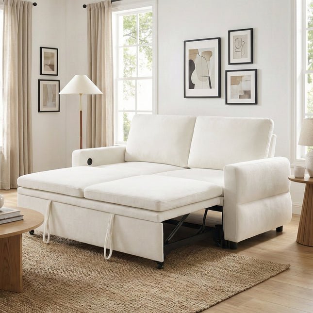Convertible Sofa Bed 62.75' Sleeper Sofa Loveseat Sofa Couch with Adjustable Backrest and USB Ports for Living Room, Beige
