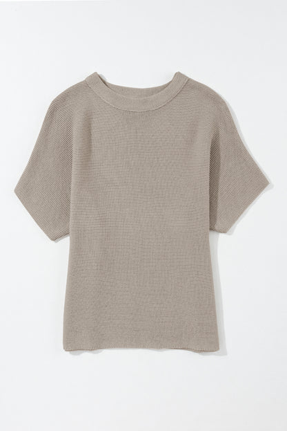 Coffee Mock Neck Short Batwing Sleeve Sweater - Eloy Royal