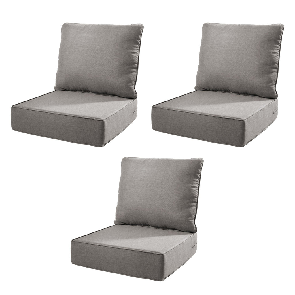 6' Thicker Outdoor Chair Cushion 3 Sets-24'x22'x6' Waterproof Patio Furniture Cushions with Removable Cover 28D High Density Sponge Filling Thicken Outdoor Patio Cushions-Gray