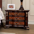Traditional Style 1pc Nightstand Sintered Stone Top USB Port Gold Carved Details English Dovetail Drawers Dark Cherry And Oak Finish Bedroom Furniture