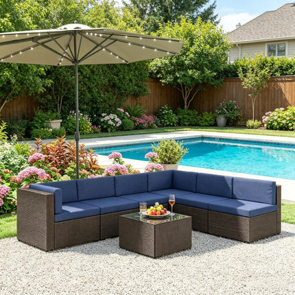 Modern Outdoor Furniture Conversation Sets with Sectional Rattan Furniture Set