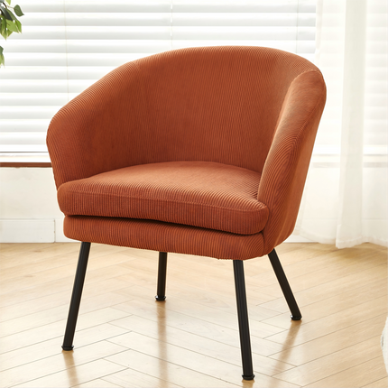 Corduroy Accent Chair with Black Metal Legs, Modern Upholstered Armchair, Comfy Barrel Chair for Living Room Bedroom