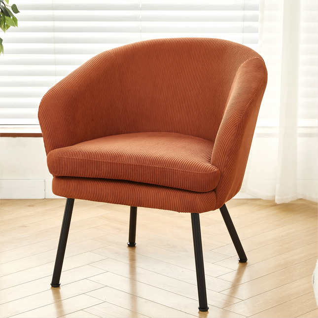 Corduroy Accent Chair with Black Metal Legs, Modern Upholstered Armchair, Comfy Barrel Chair for Living Room Bedroom